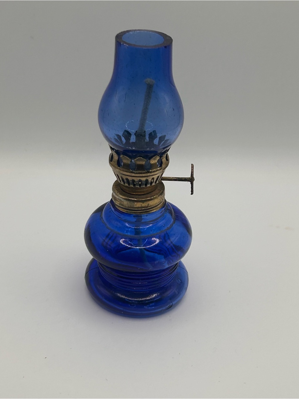 Vintage Miniature Cobalt Blue Glass Oil Lamp | Made in Hong Kong | 1960s 70s